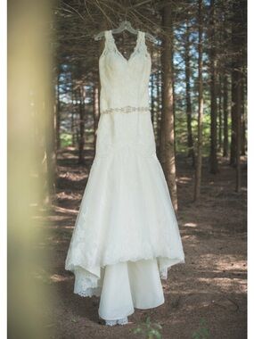 Embroidery Lace V-Neck Fit & Flare Wedding Gown in Ivory